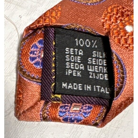Principe Mens Silk Tie Orange & Blue Circular Pattern Made In Italy - Picture 5 of 7